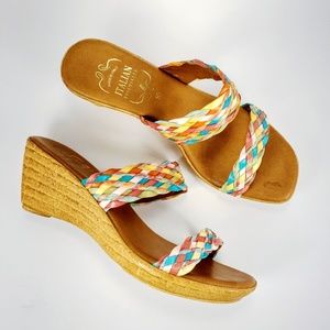 ITALIAN SHOEMAKERS Women Wedge Woven Sandals sz 10